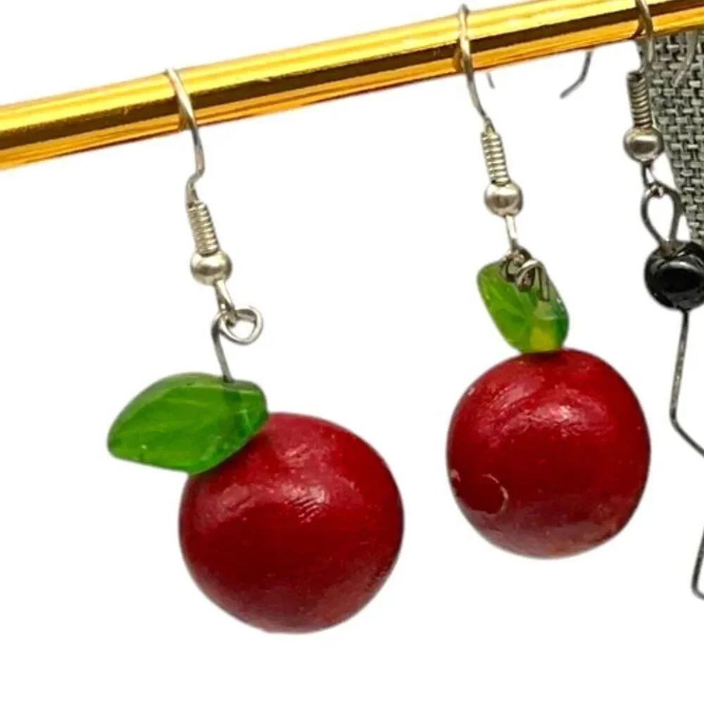 Handmade "Apple" Teacher Dangle Drop Bauble Earrings 1.75in